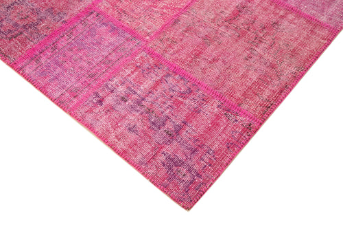 Handmade Area Rug - Pink Patchwork Cotton Wool Vintage Turkish Carpet 5'9''x8'1''