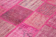Handmade Area Rug - Pink Patchwork Cotton Wool Vintage Turkish Carpet 5'9''x8'1''