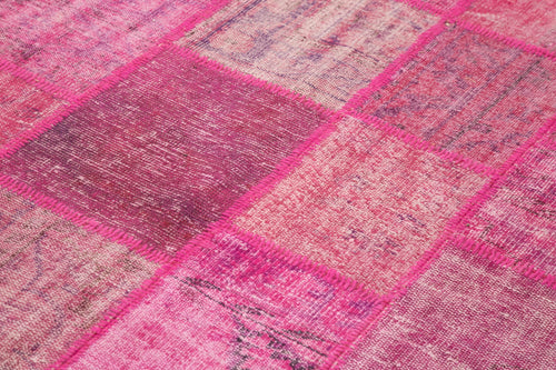 Handmade Area Rug - Pink Patchwork Cotton Wool Vintage Turkish Carpet 5'9''x8'1''