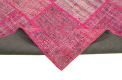 Handmade Area Rug - Pink Patchwork Cotton Wool Vintage Turkish Carpet 5'9''x8'1''