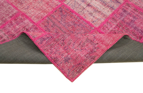 Handmade Area Rug - Pink Patchwork Cotton Wool Vintage Turkish Carpet 5'9''x8'1''