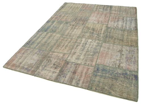 Handmade Area Rug - Kirk Yama Grey Patchwork Cotton Wool Carpet 5'9"x8'0"