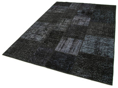 Handmade Area Rug - Black Patchwork Cotton Wool Rug, Vintage Turkish Carpet 5'7''x8'