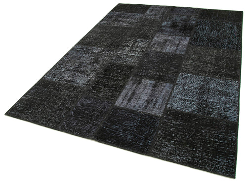 Handmade Area Rug - Black Patchwork Cotton Wool Rug, Vintage Turkish Carpet 5'7''x8'