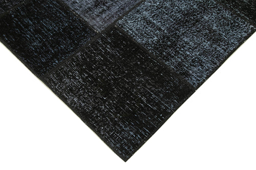 Handmade Area Rug - Black Patchwork Cotton Wool Rug, Vintage Turkish Carpet 5'7''x8'
