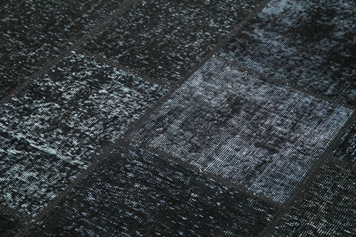 Handmade Area Rug - Black Patchwork Cotton Wool Rug, Vintage Turkish Carpet 5'7''x8'