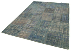 Kirk Yama Blue Patchwork Cotton Wool Handmade Area Rug 5'9'' x 8'0''