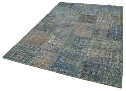 Kirk Yama Blue Patchwork Cotton Wool Handmade Area Rug 5'9'' x 8'0''