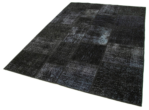 Handmade Area Rug – Black Patchwork Cotton Wool Vintage Turkish Carpet 5'8''x7'11''