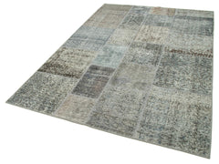 Kirk Yama Grey Patchwork Cotton Wool Handmade Area Rug 5'7'' x 7'10''