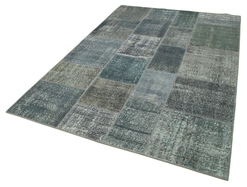 Kirk Yama Grey Patchwork Cotton Wool Handmade Area Rug 5'7'' x 7'11''
