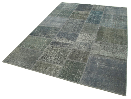 Kirk Yama Grey Patchwork Cotton Wool Handmade Area Rug 5'7'' x 7'10''