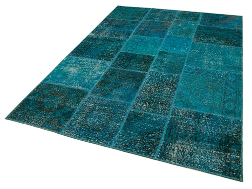 Kirk Yama Turquoise Patchwork Cotton Wool Handmade Area Rug 5'7'' x 8'0''
