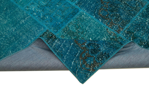 Kirk Yama Turquoise Patchwork Cotton Wool Handmade Area Rug 5'7'' x 8'0''