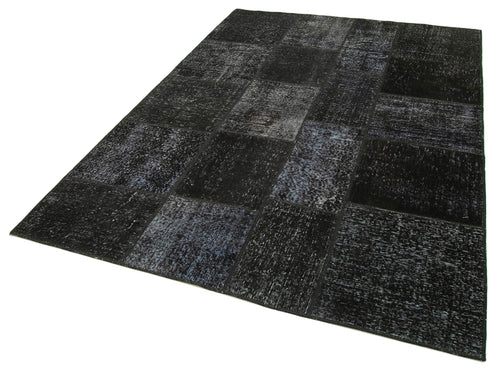 Kirk Yama Black Patchwork Cotton Wool Handmade Area Rug 5'7'' x 8'1''