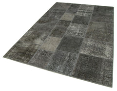 Handmade Area Rug - Grey Patchwork Carpet | Cotton Wool Vintage Turkish Rug 5'7''x8'0''