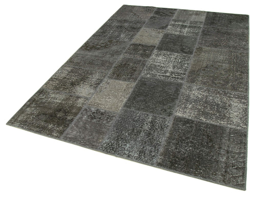 Handmade Area Rug - Grey Patchwork Carpet | Cotton Wool Vintage Turkish Rug 5'7''x8'0''