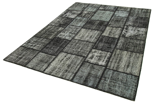 Kirk Yama Black Patchwork Cotton Wool Handmade Area Rug 5'11'' x 8'2''