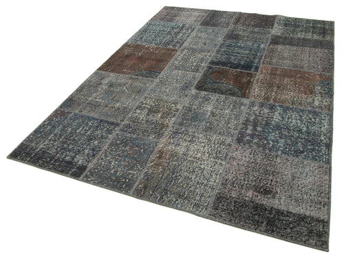 Kirk Yama Grey Patchwork Cotton Wool Handmade Area Rug 5'7'' x 8'0''