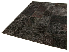 Handmade Area Rug – Brown Patchwork Cotton Wool Vintage Hand Woven Carpet 5'7''x7'10''