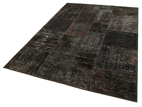 Handmade Area Rug – Brown Patchwork Cotton Wool Vintage Hand Woven Carpet 5'7''x7'10''