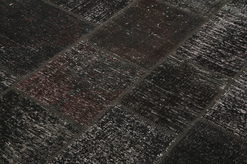 Handmade Area Rug – Brown Patchwork Cotton Wool Vintage Hand Woven Carpet 5'7''x7'10''