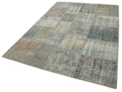 Kirk Yama Grey Patchwork Cotton Wool Handmade Area Rug 5'9'' x 7'11''