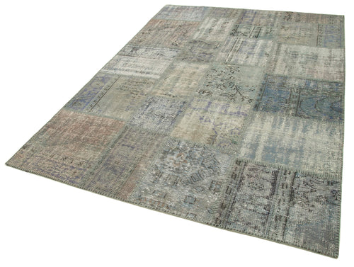 Kirk Yama Grey Patchwork Cotton Wool Handmade Area Rug 5'9'' x 7'11''