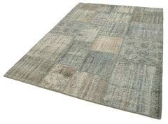 Kirk Yama Grey Patchwork Cotton Wool Handmade Area Rug 5'9'' x 7'11''