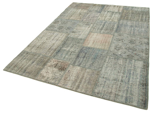 Kirk Yama Grey Patchwork Cotton Wool Handmade Area Rug 5'9'' x 7'11''