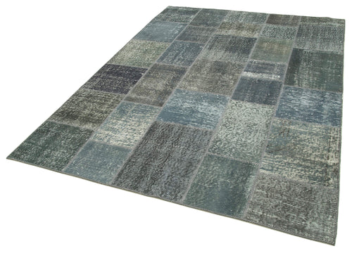 Kirk Yama Grey Patchwork Cotton Wool Handmade Area Rug 5'9'' x 7'10''