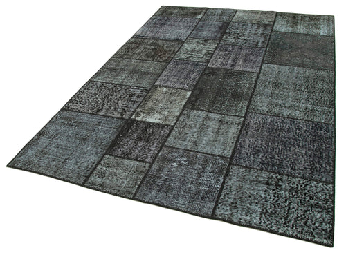 Kirk Yama Black Patchwork Cotton Wool Handmade Area Rug 5'7'' x 8'1''