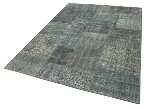 Kirk Yama Grey Patchwork Cotton Wool Handmade Area Rug 5'8'' x 7'10''