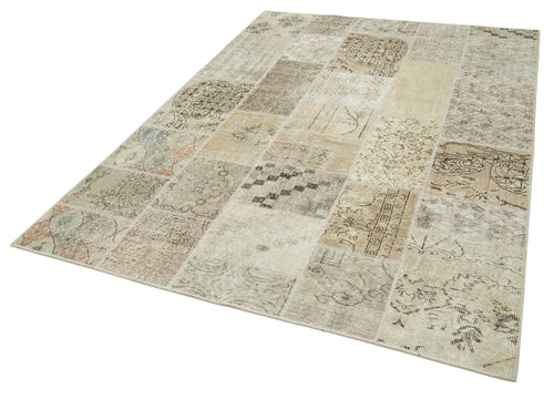Kirk Yama Beige Patchwork Cotton Wool Handmade Area Rug 5'8'' x 7'10''