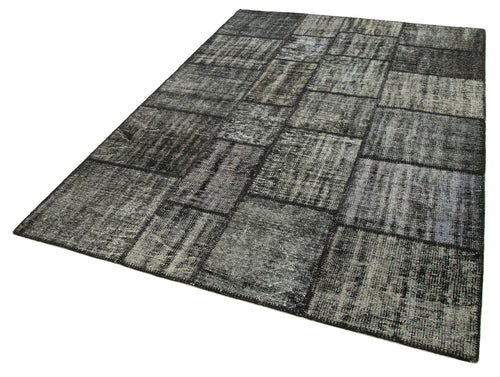 Kirk Yama Black Patchwork Cotton Wool Handmade Area Rug 5'9'' x 8'0''