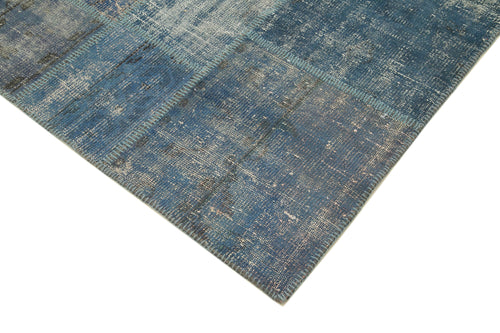 Kirk Yama Blue Patchwork Cotton Wool Handmade Area Rug 5'9'' x 8'0''