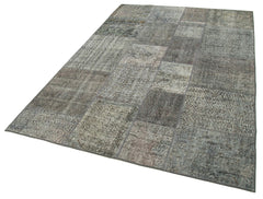 Handmade Area Rug - Grey Patchwork Carpet | Cotton Wool Rug, Vintage Turkish Design 5'7"x7'10"
