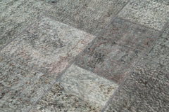 Handmade Area Rug - Grey Patchwork Carpet | Cotton Wool Rug, Vintage Turkish Design 5'7"x7'10"