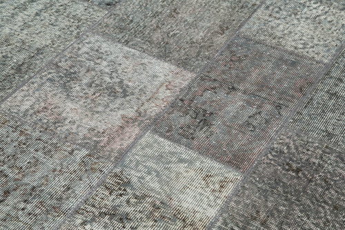 Handmade Area Rug - Grey Patchwork Carpet | Cotton Wool Rug, Vintage Turkish Design 5'7"x7'10"