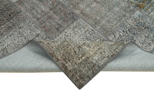 Handmade Area Rug - Grey Patchwork Carpet | Cotton Wool Rug, Vintage Turkish Design 5'7"x7'10"