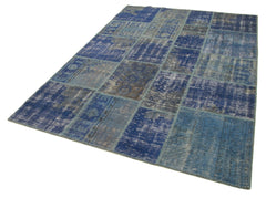 Kirk Yama Blue Patchwork Cotton Wool Handmade Area Rug 5'9'' x 8'2''