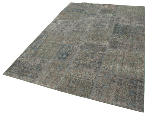 Handmade Area Rug - Kirk Yama Grey Patchwork Cotton Wool Vintage Turkish Carpet 5'7''x8'