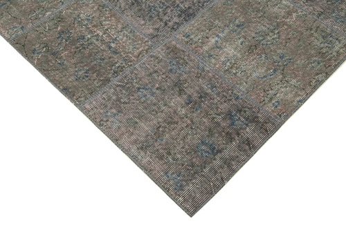 Handmade Area Rug - Kirk Yama Grey Patchwork Cotton Wool Vintage Turkish Carpet 5'7''x8'