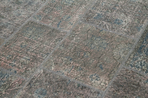 Handmade Area Rug - Kirk Yama Grey Patchwork Cotton Wool Vintage Turkish Carpet 5'7''x8'