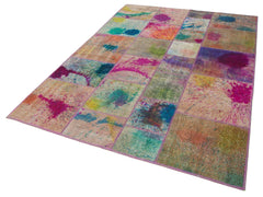 Kirk Yama Blue Patchwork Cotton Wool Handmade Area Rug 5'8'' x 7'10''