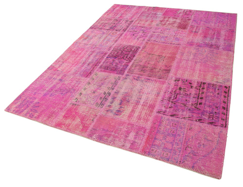 Kirk Yama Pink Patchwork Cotton Wool Handmade Area Rug 5'8'' x 7'10''