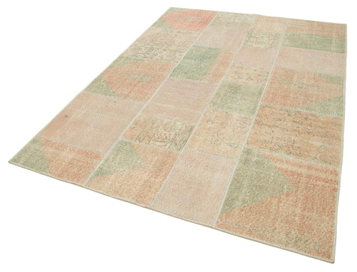 Handmade Area Rug – Beige Patchwork Carpet | Vintage Turkish Wool Cotton Rug