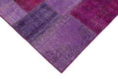 Handmade Area Rug - Purple Patchwork Cotton Wool Blend Vintage Turkish Carpet 5'8" x 8'1"