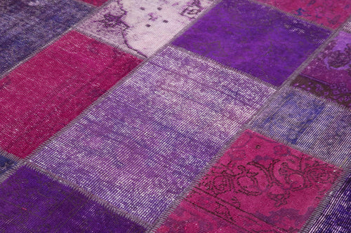 Handmade Area Rug - Purple Patchwork Cotton Wool Blend Vintage Turkish Carpet 5'8" x 8'1"