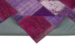 Handmade Area Rug - Purple Patchwork Cotton Wool Blend Vintage Turkish Carpet 5'8" x 8'1"